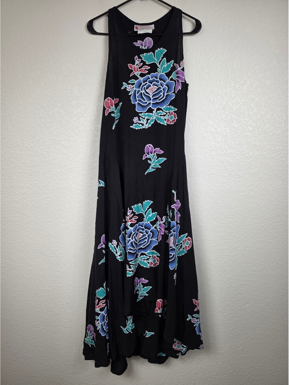 Vintage 1960s Satyuga Black Floral Hawaiian Dress XS